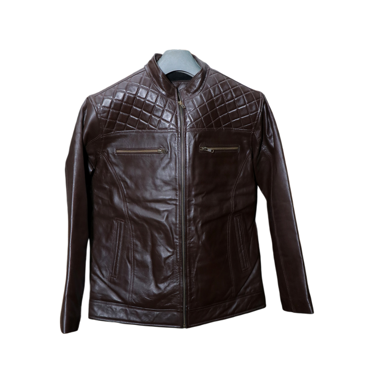 Dark Brown Quilted Leather Jacket