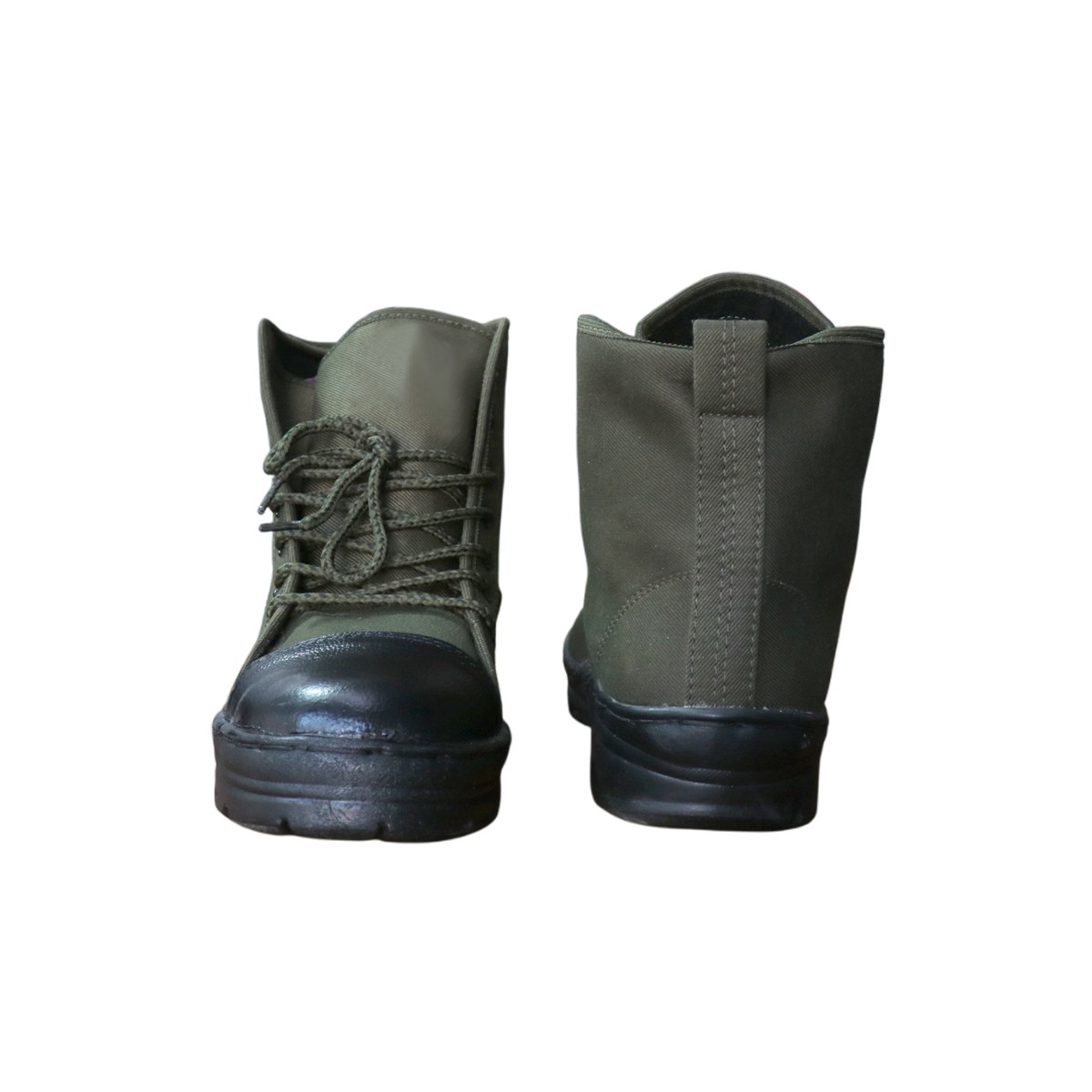 Olive Green Canvas Tactical Boots with Cap Toe